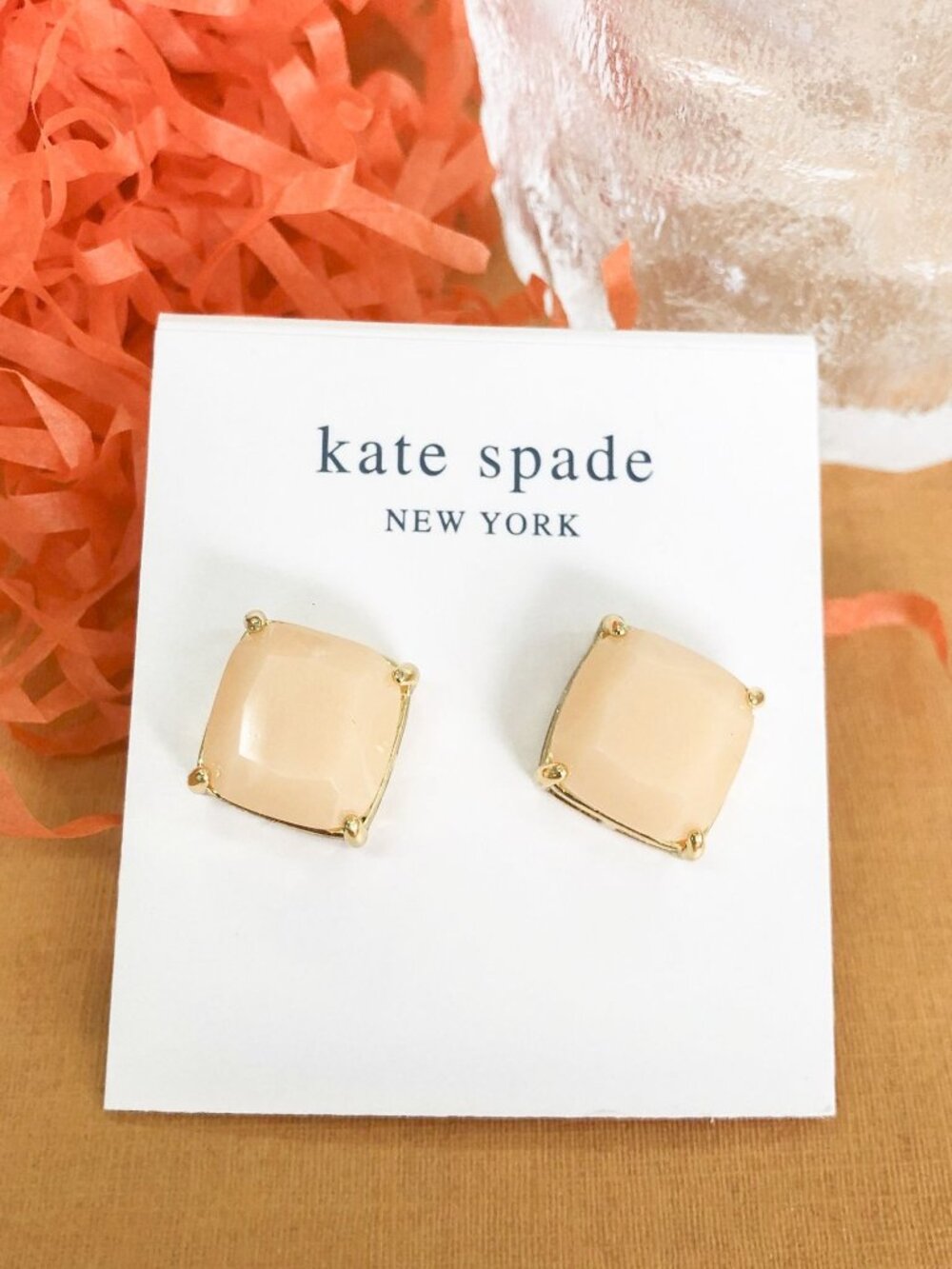 Kate Spade Gold Stud Earrings in Light Pink